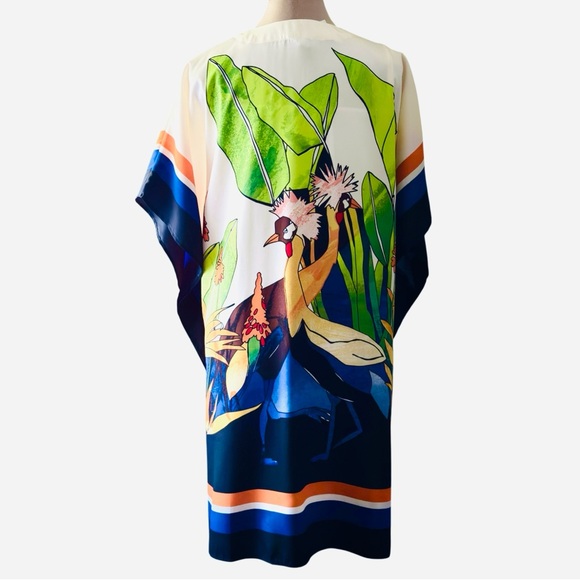 Chicos Crowned Crane Kimono Size L/XL  Buttercream Tropical Coverup Beach Resort - Picture 3 of 8